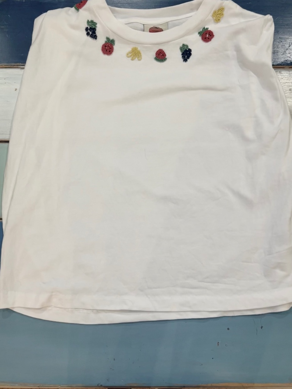 FARM Rio XS White Beaded Fruits Organic Cotton T-Shirt